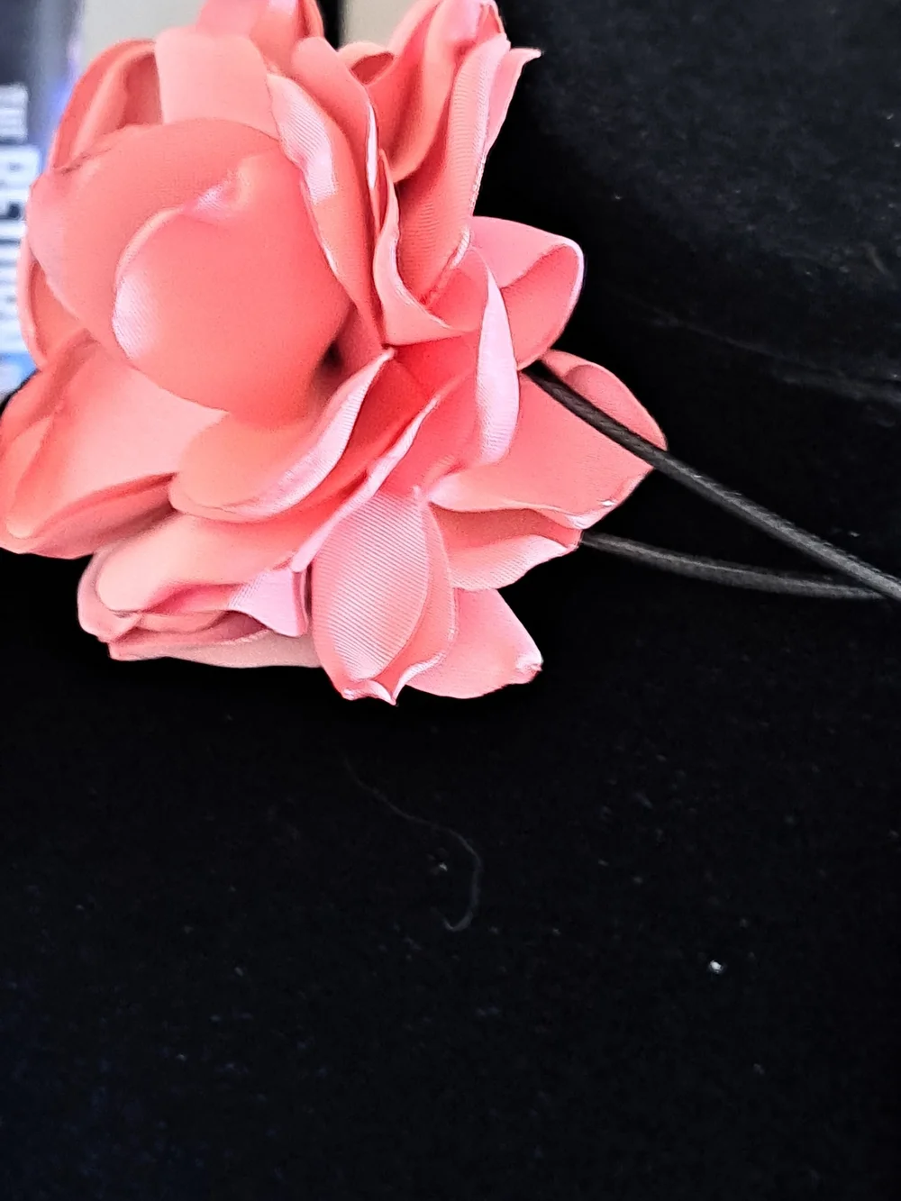 Pink Fabric Flower Neck Choker With Black Cord